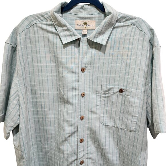 Island Shores Men’s L Blue Plaid Short Sleeve Button Shirt Rayon Blend - Picture 2 of 11